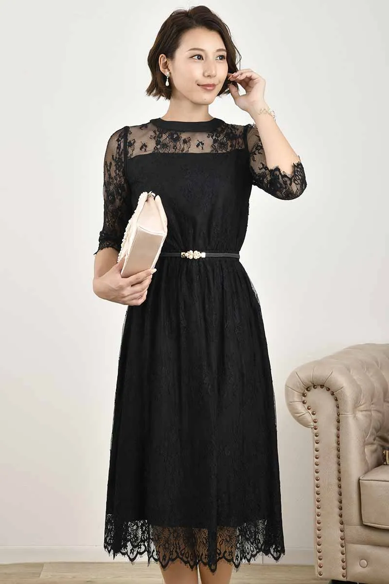 ブラックのクラシカルミックスレースドレス