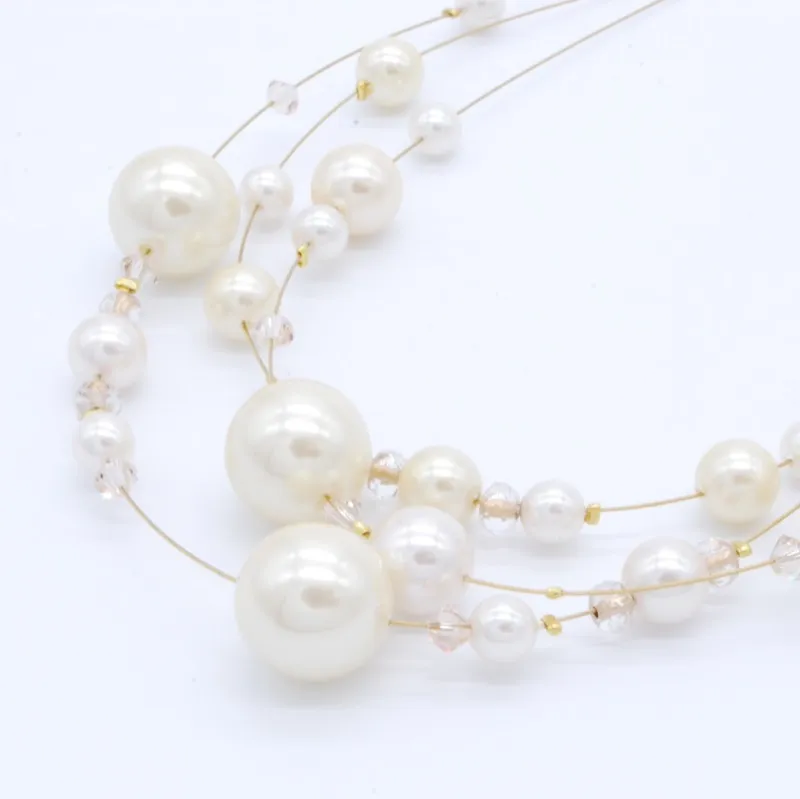 大小パールのゴールドワイヤーネックレス