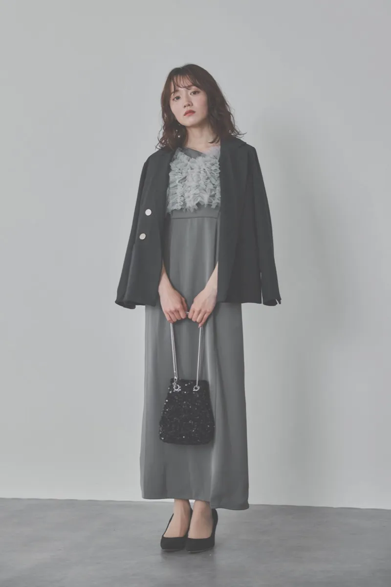 ブルーのチュールフリルアシンメトリードレス