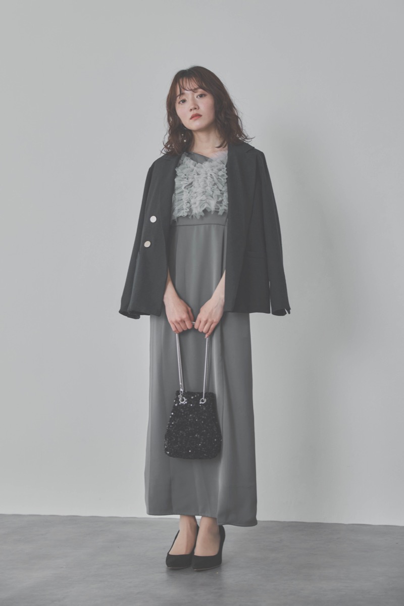 ブルーのチュールフリルアシンメトリードレス