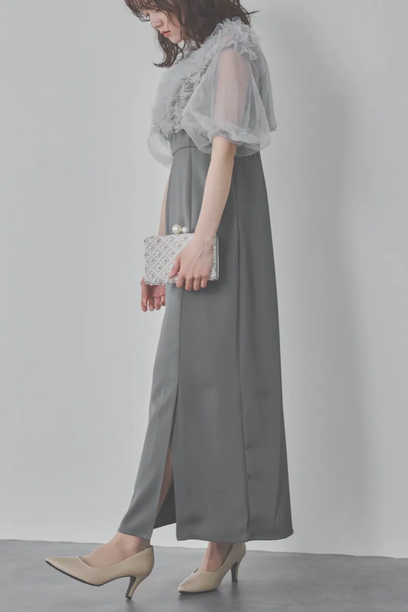 ブルーのチュールフリルアシンメトリードレス