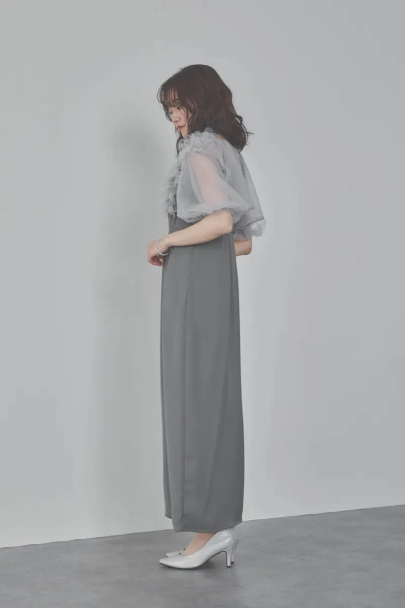 ブルーのチュールフリルアシンメトリードレス