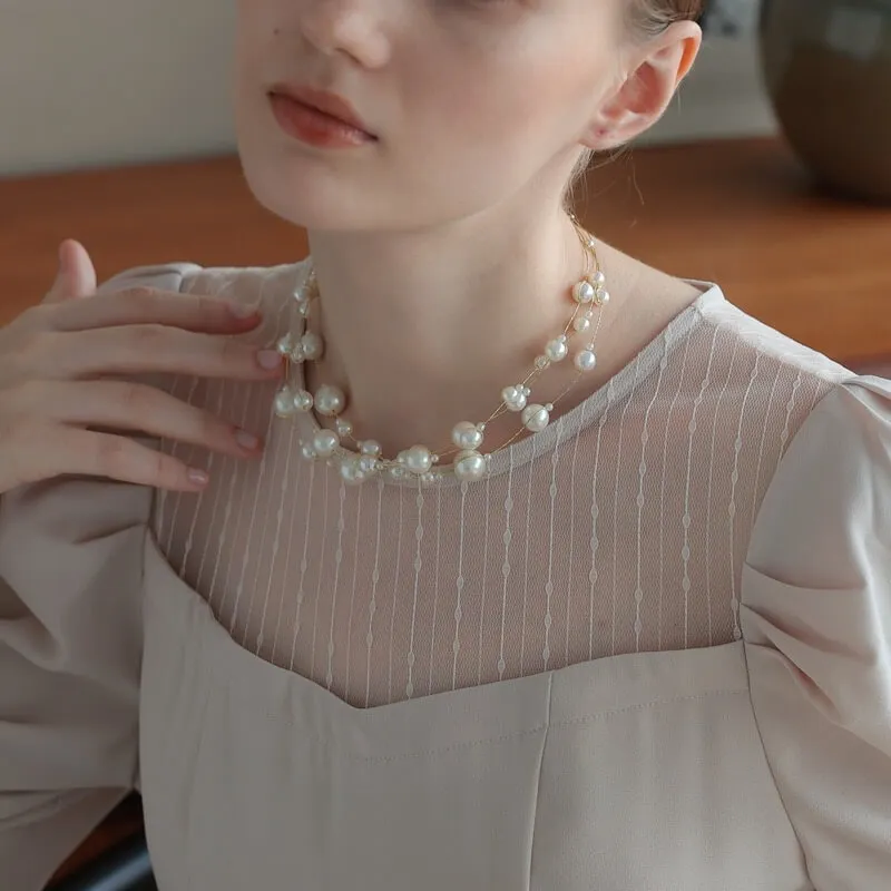 ゴールドチェーンのボリュームパールネックレス