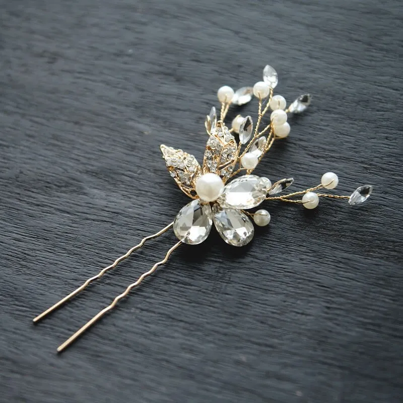 ゴールドのクリスタルブルームヘアピン