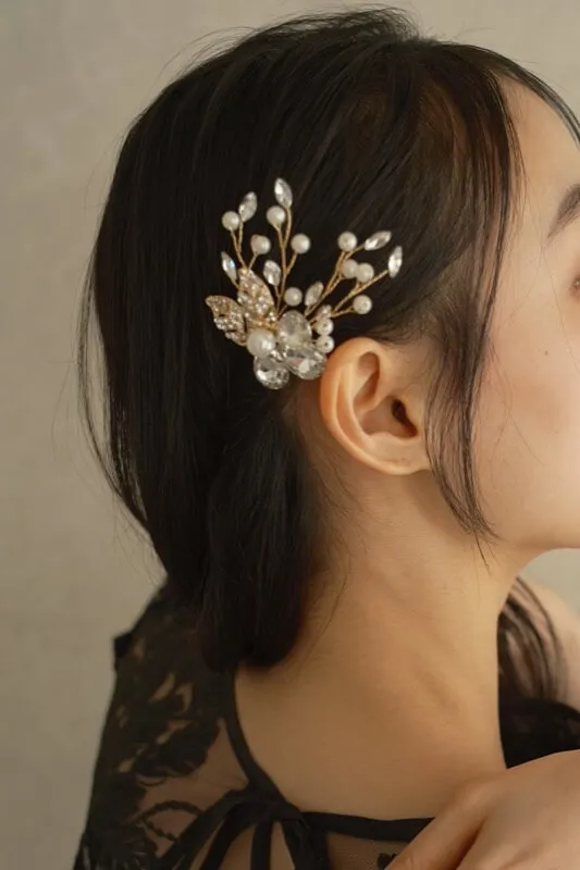 ゴールドのクリスタルブルームヘアピン
