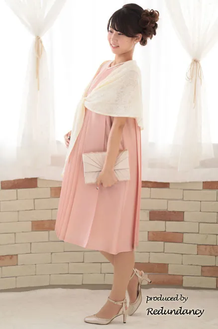 ピンクのプリーツシフォンドレスコーディネートセット