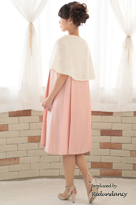 ピンクのプリーツシフォンドレスコーディネートセット