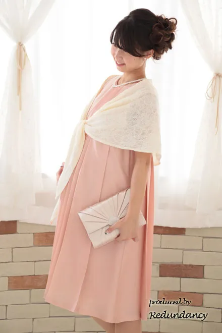 ピンクのプリーツシフォンドレスコーディネートセット