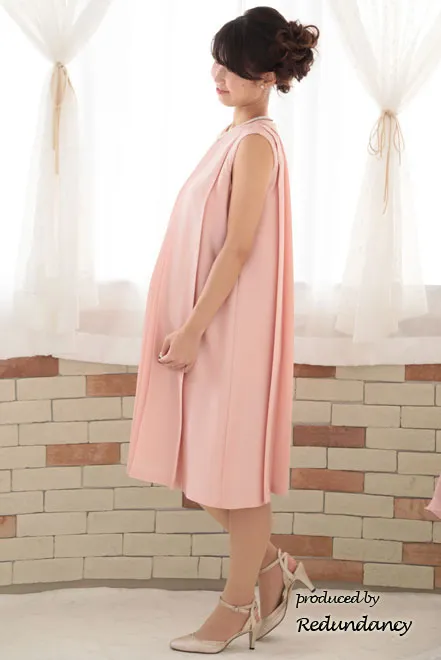 ピンクのプリーツシフォンドレスコーディネートセット