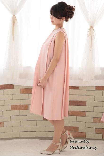 ピンクのプリーツシフォンドレスコーディネートセット