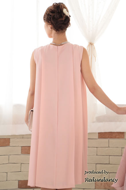 ピンクのプリーツシフォンドレスコーディネートセット