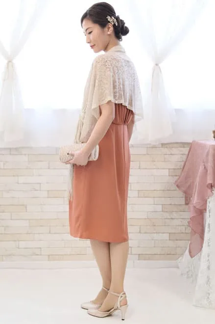 オレンジのカシュクール風タック入りドレス