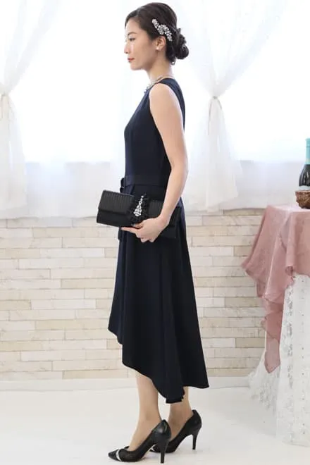 ネイビー×ブルーの配色フィッシュテールドレス