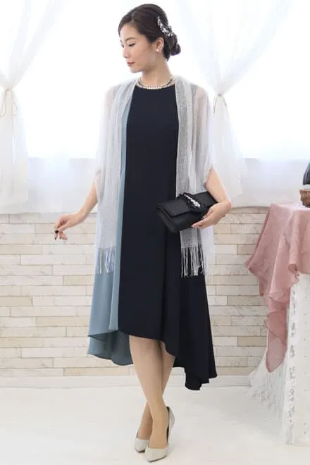 ネイビー×ブルーの配色フィッシュテールドレス