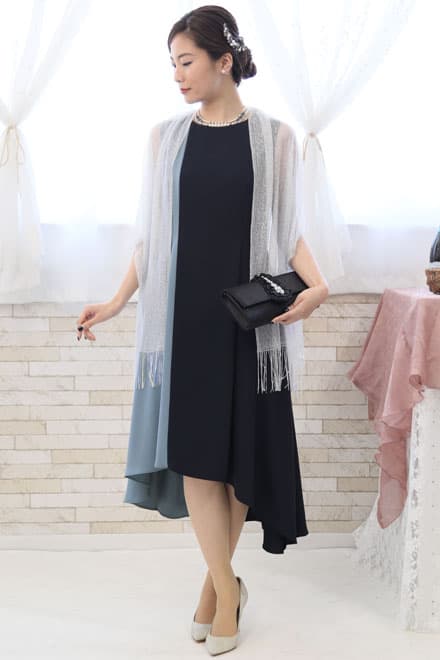 ネイビー×ブルーの配色フィッシュテールドレス