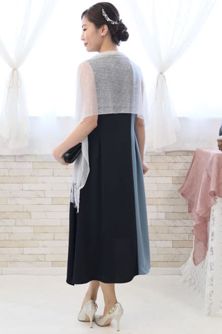 ネイビー×ブルーの配色フィッシュテールドレス