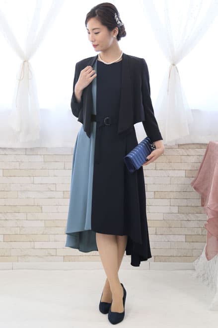 ネイビー×ブルーの配色フィッシュテールドレス