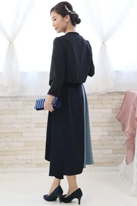 ネイビー×ブルーの配色フィッシュテールドレス