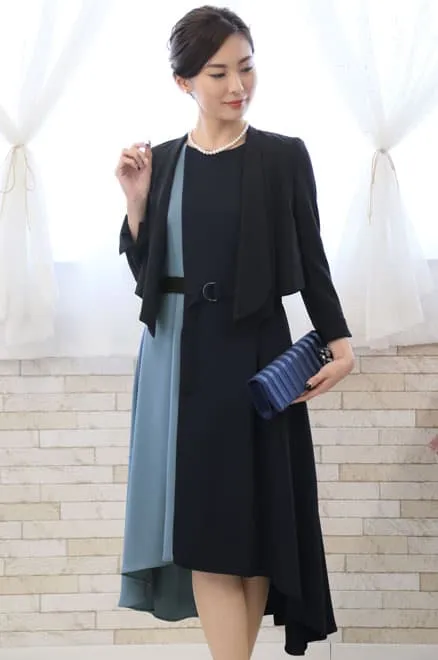 ネイビー×ブルーの配色フィッシュテールドレス