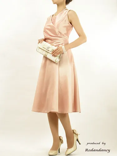 ピンクのカシュクールシャンタンドレスコーディネートセット