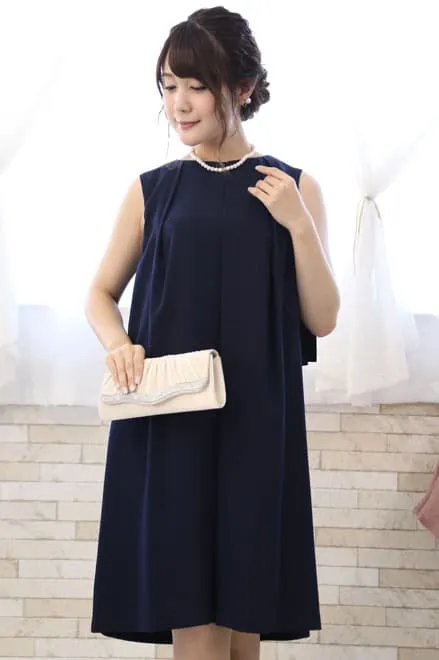ネイビーの2wayケープ付きノースリーブドレス