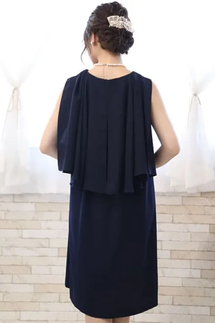ネイビーの2wayケープ付きノースリーブドレス