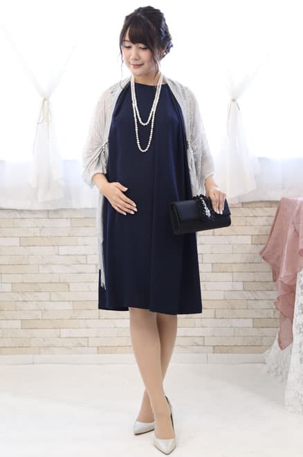 ネイビーの2wayケープ付きノースリーブドレス