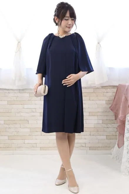 ネイビーの2wayケープ付きノースリーブドレス