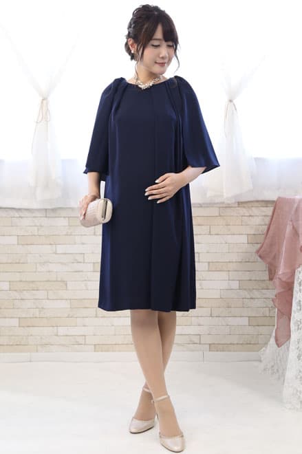 ネイビーの2wayケープ付きノースリーブドレス