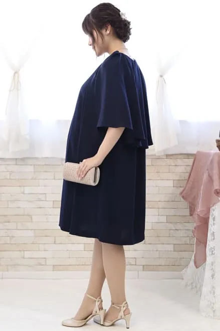 ネイビーの2wayケープ付きノースリーブドレス