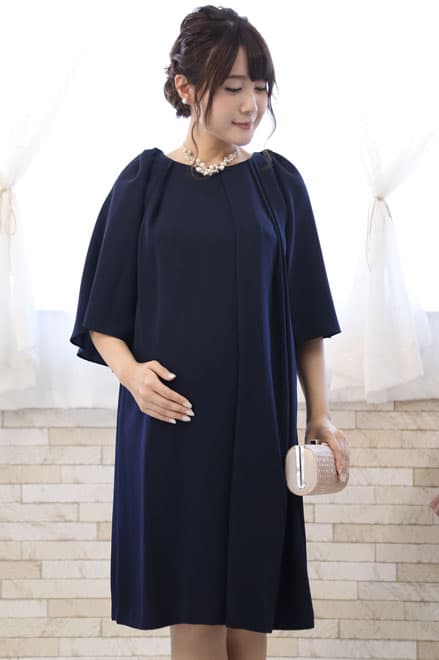 ネイビーの2wayケープ付きノースリーブドレス