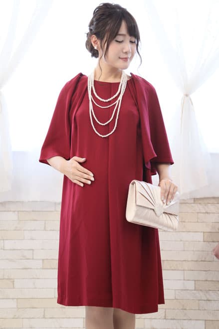 レッドの2wayケープ付きノースリーブドレス