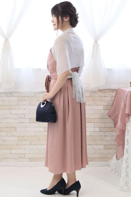 ピンクのビスチェ風ロングドレス