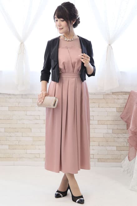 ピンクのビスチェ風ロングドレス