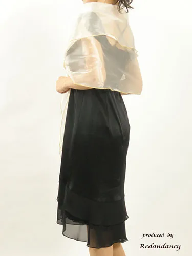 ブラックのサテン×シフォンフリルドレスコーディネートセット