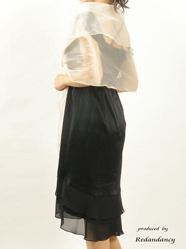 ブラックのサテン×シフォンフリルドレスコーディネートセット