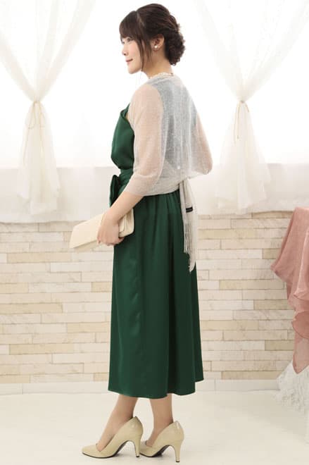 グリーンのビスチェ風ロングドレス