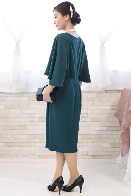 ブルーグリーンのボリュームスリーブドレス