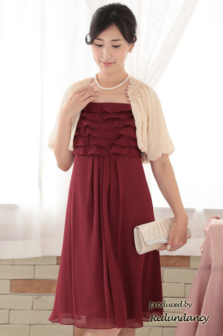 レッドのティアードフリルドレスコーディネートセット