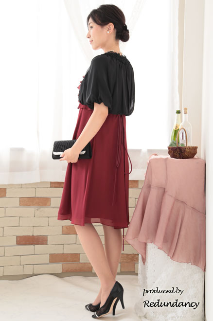 レッドのティアードフリルドレスコーディネートセット