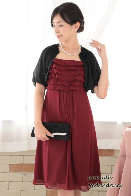 レッドのティアードフリルドレスコーディネートセット