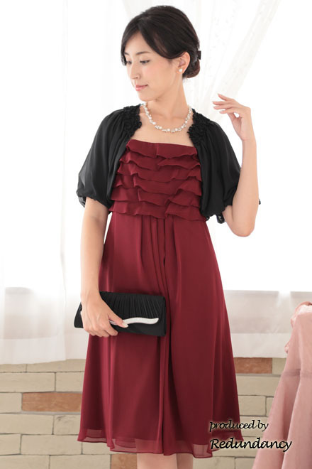 レッドのティアードフリルドレスコーディネートセット