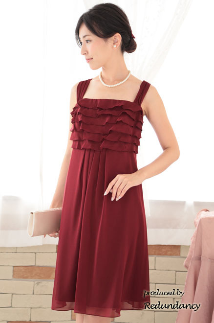 レッドのティアードフリルドレスコーディネートセット