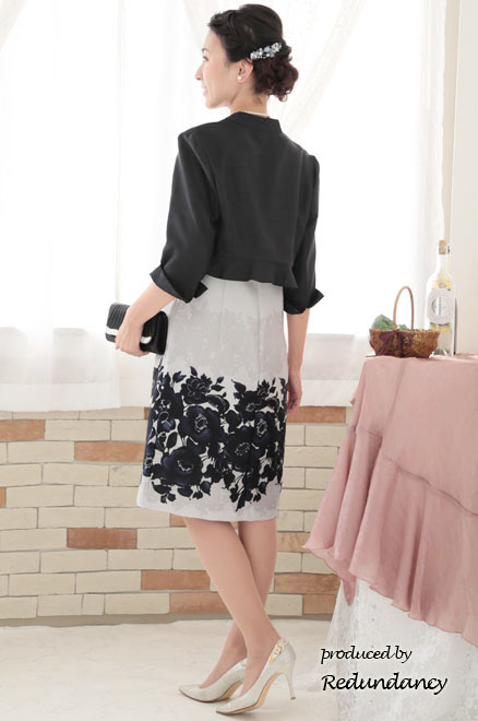 ネイビー×シルバーの花柄エレガントドレスコーディネートセット