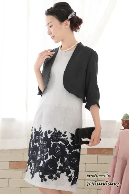 ネイビー×シルバーの花柄エレガントドレスコーディネートセット