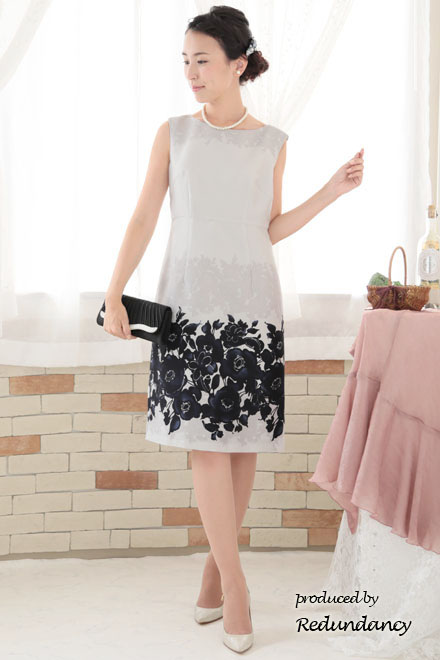 ネイビー×シルバーの花柄エレガントドレスコーディネートセット