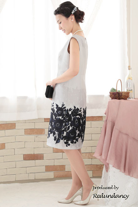 ネイビー×シルバーの花柄エレガントドレスコーディネートセット