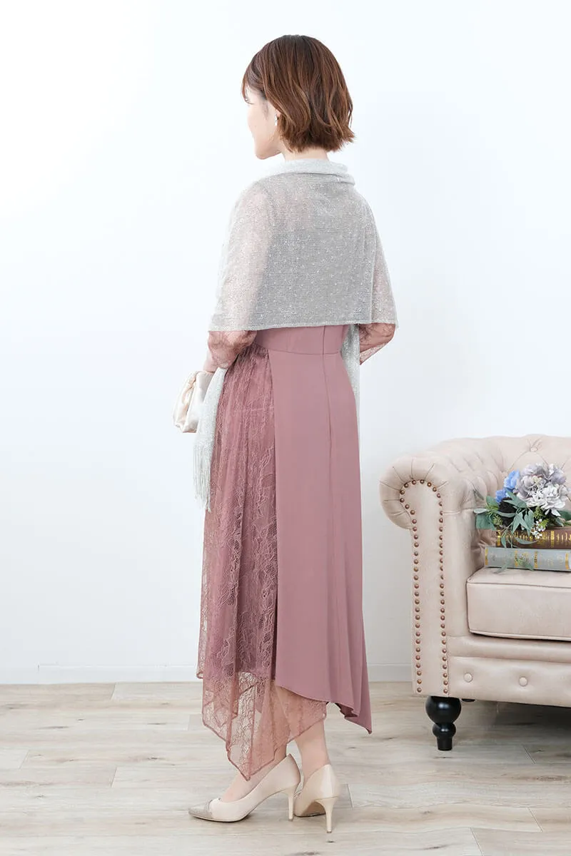 ピンクのサイドレースイレギュラーヘムドレス