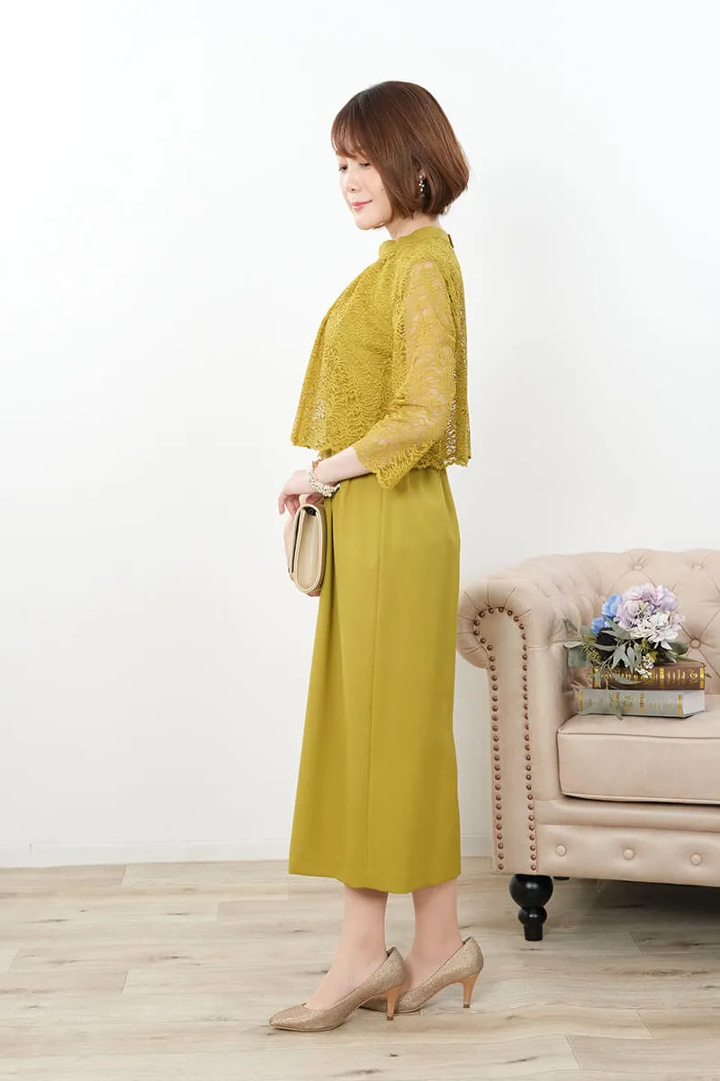 マスタードイエローのレースコンビIラインドレス