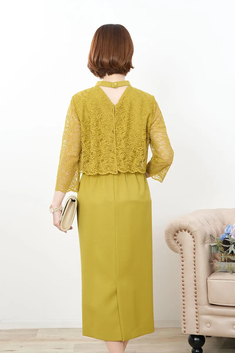 マスタードイエローのレースコンビIラインドレス